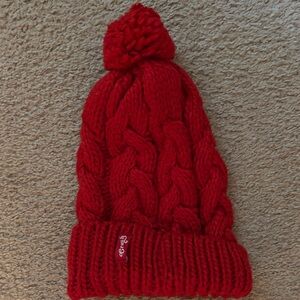 Vibrant Red Cable Knit Pom-Pom Hat for Kids